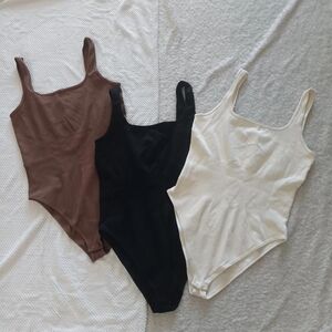 3 PIECES OQQ Women's Bodysuit Sexy Ribbed Sleeveless Square Neck Fashion Outfits